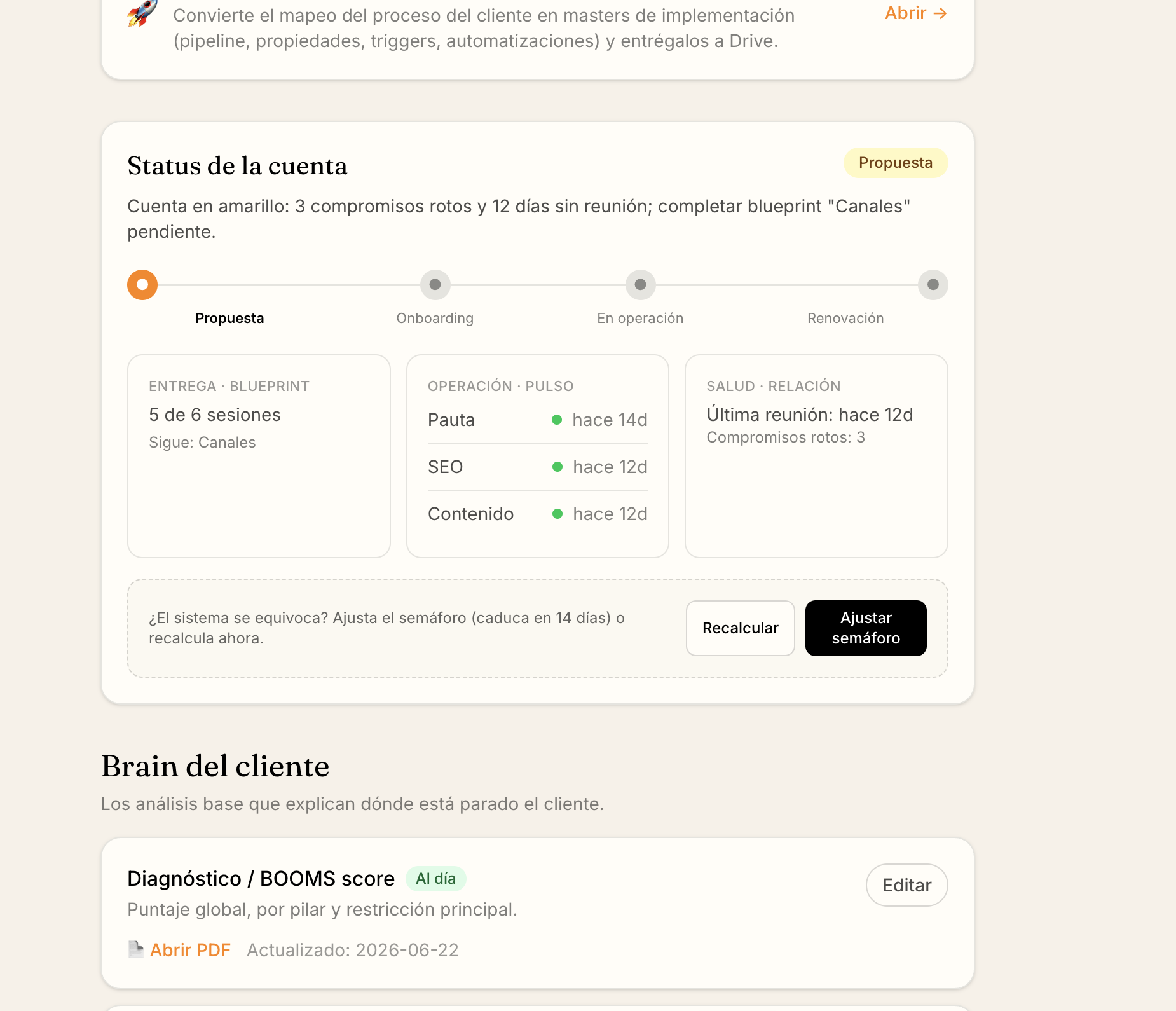 Tracker de status de una cuenta